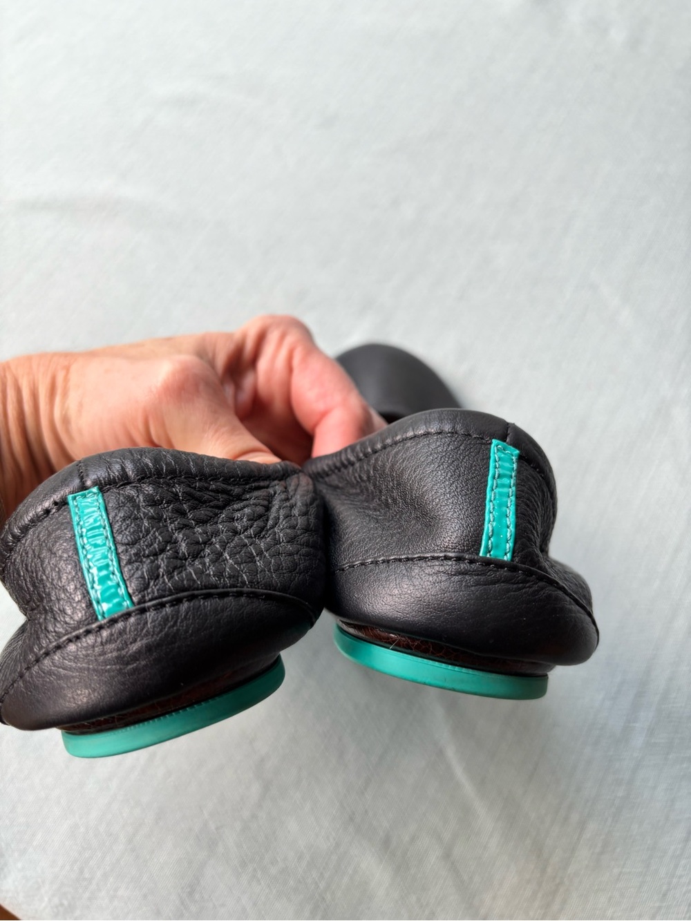Tieks Black Leather Ballet Flats Size 9 with Teal bottom - Picture 5 of 10